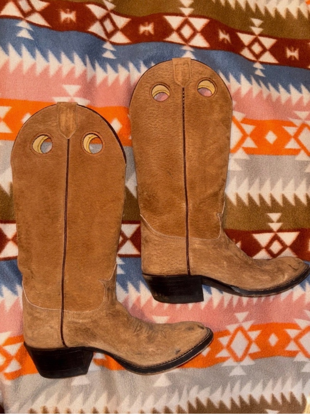 Tony Lama Tan Suede Pull-On Cowboy Boots